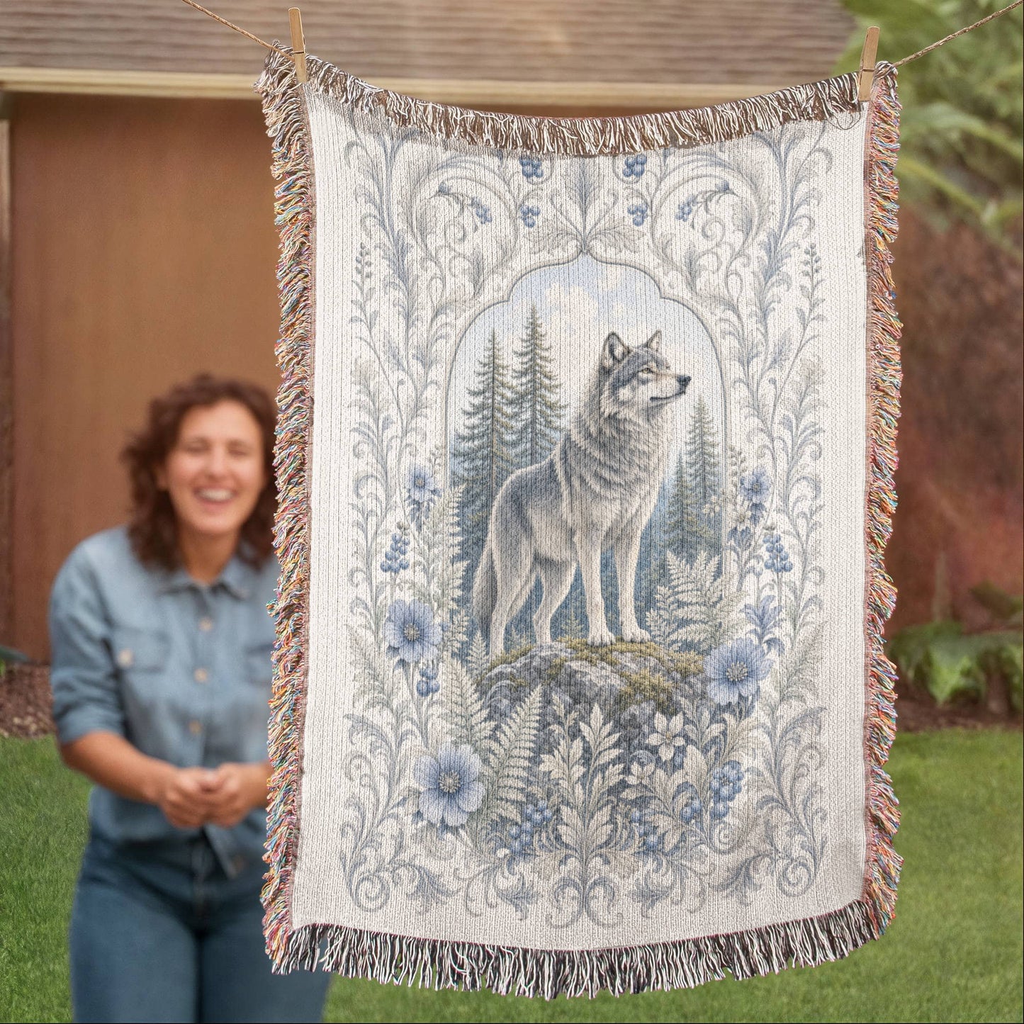 White Wolf & Blueberry Forest Heirloom Throw