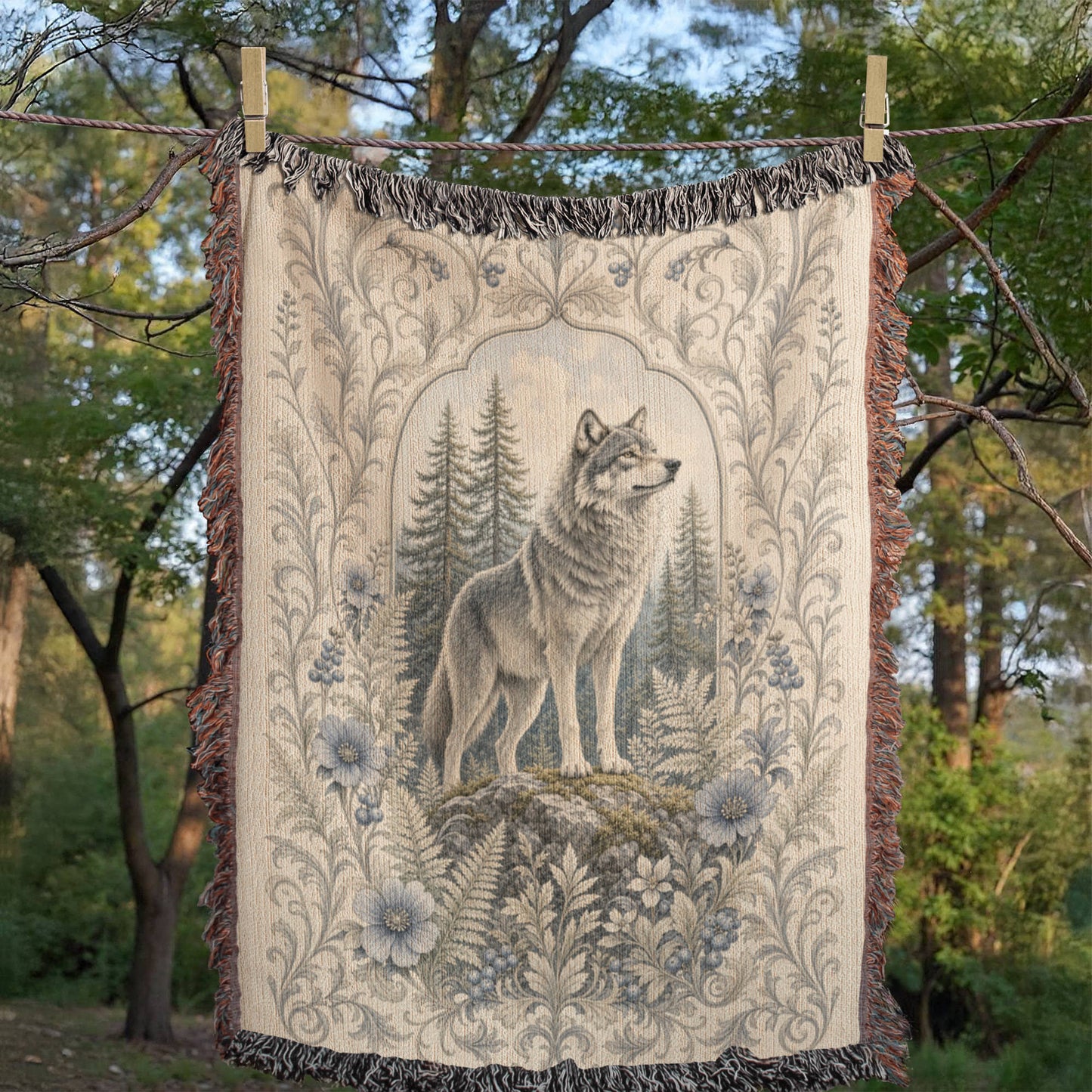 White Wolf & Blueberry Forest Heirloom Throw