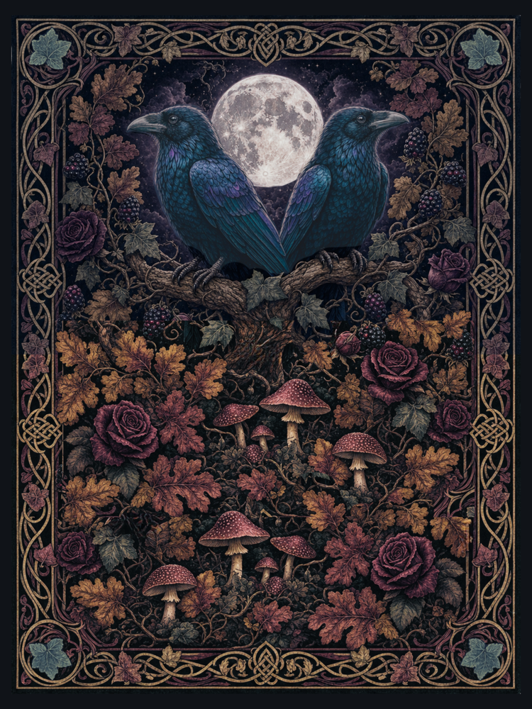 Medieval Moonlit Crows Heirloom Woven Throw