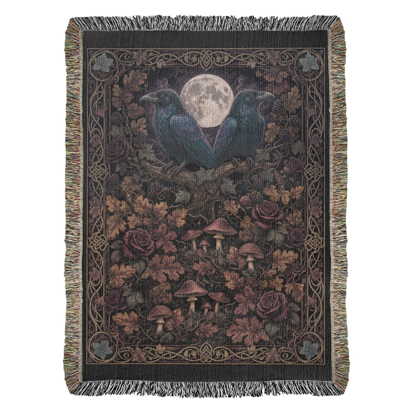Medieval Moonlit Crows Heirloom Woven Throw