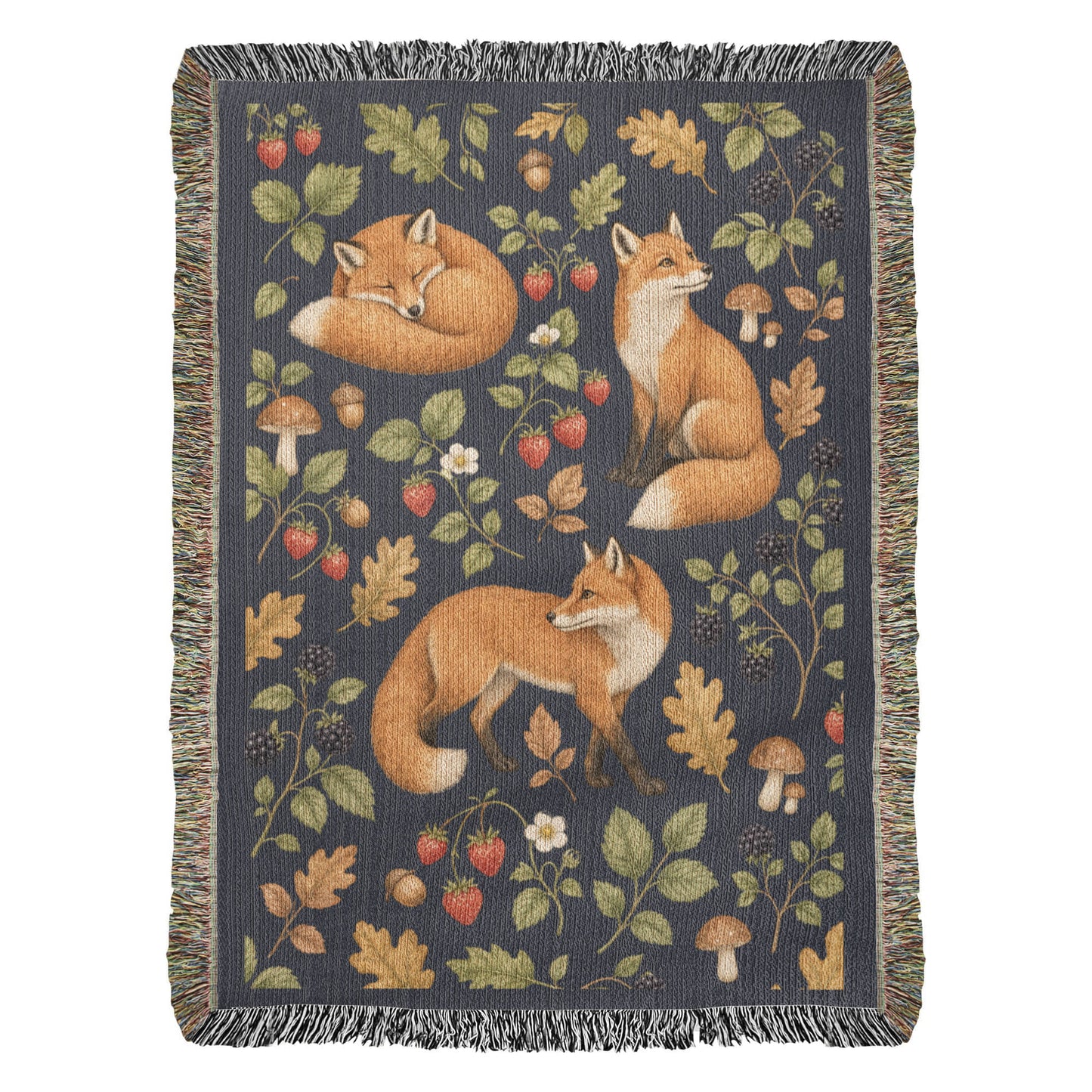 Strawberry Patch Fox Heirloom Woven Blanket