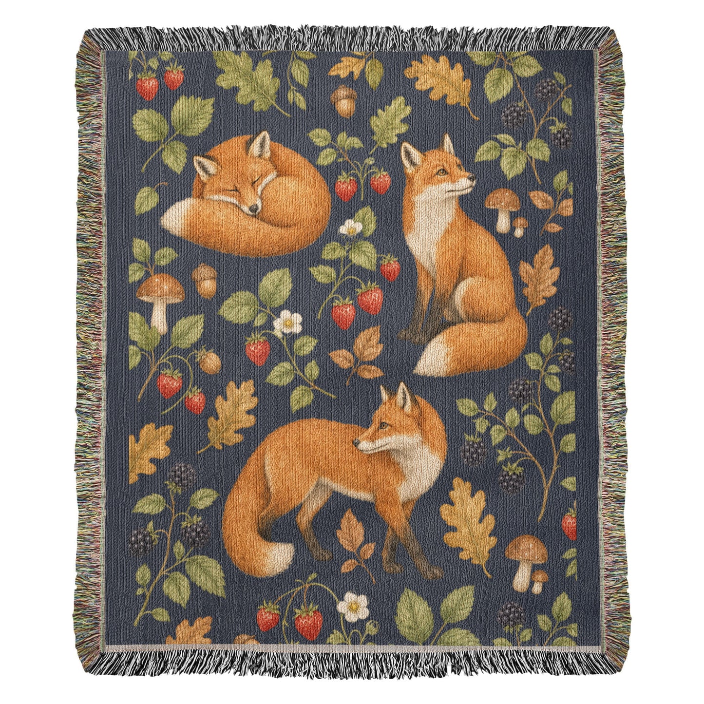 Strawberry Patch Fox Heirloom Woven Blanket