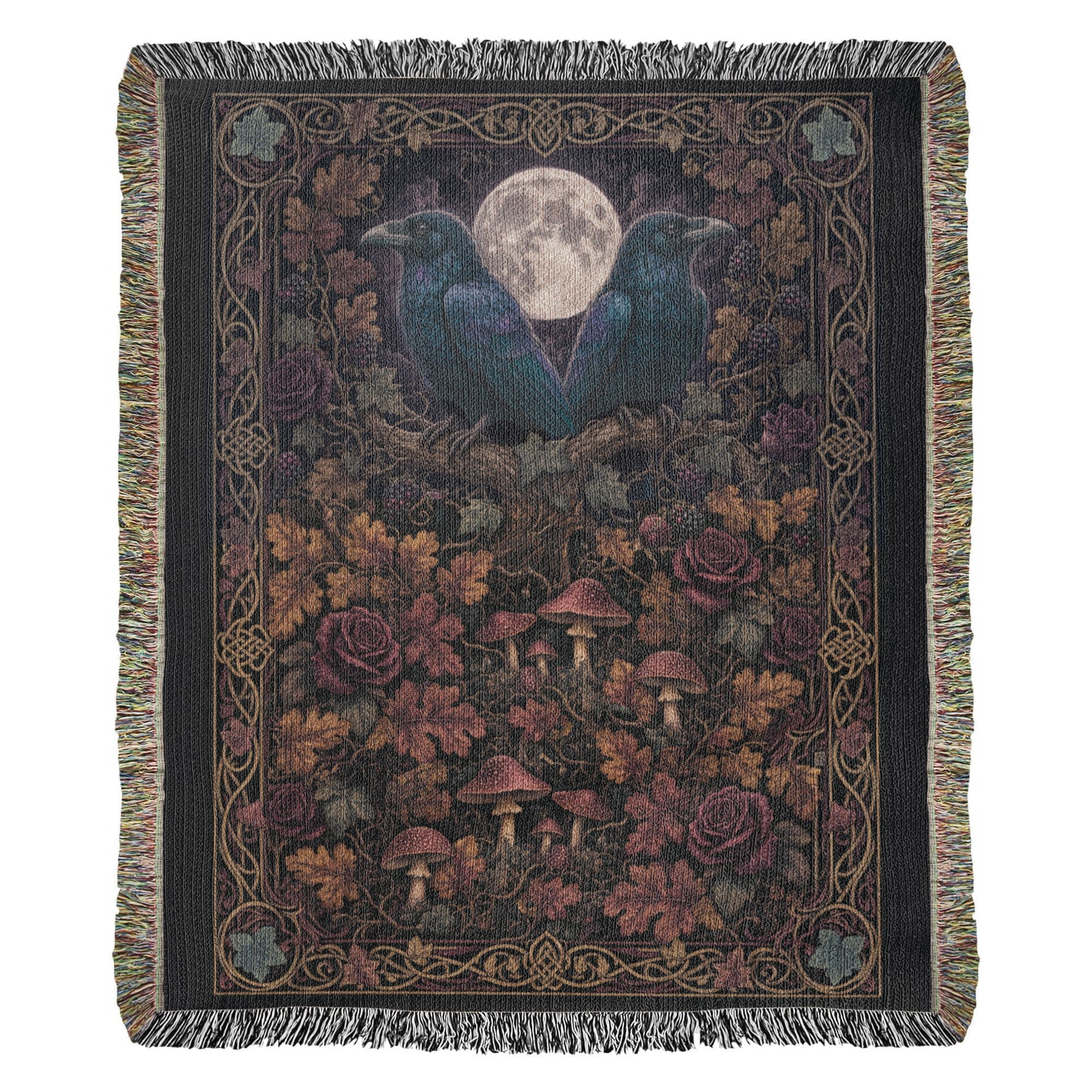 Medieval Moonlit Crows Heirloom Woven Throw