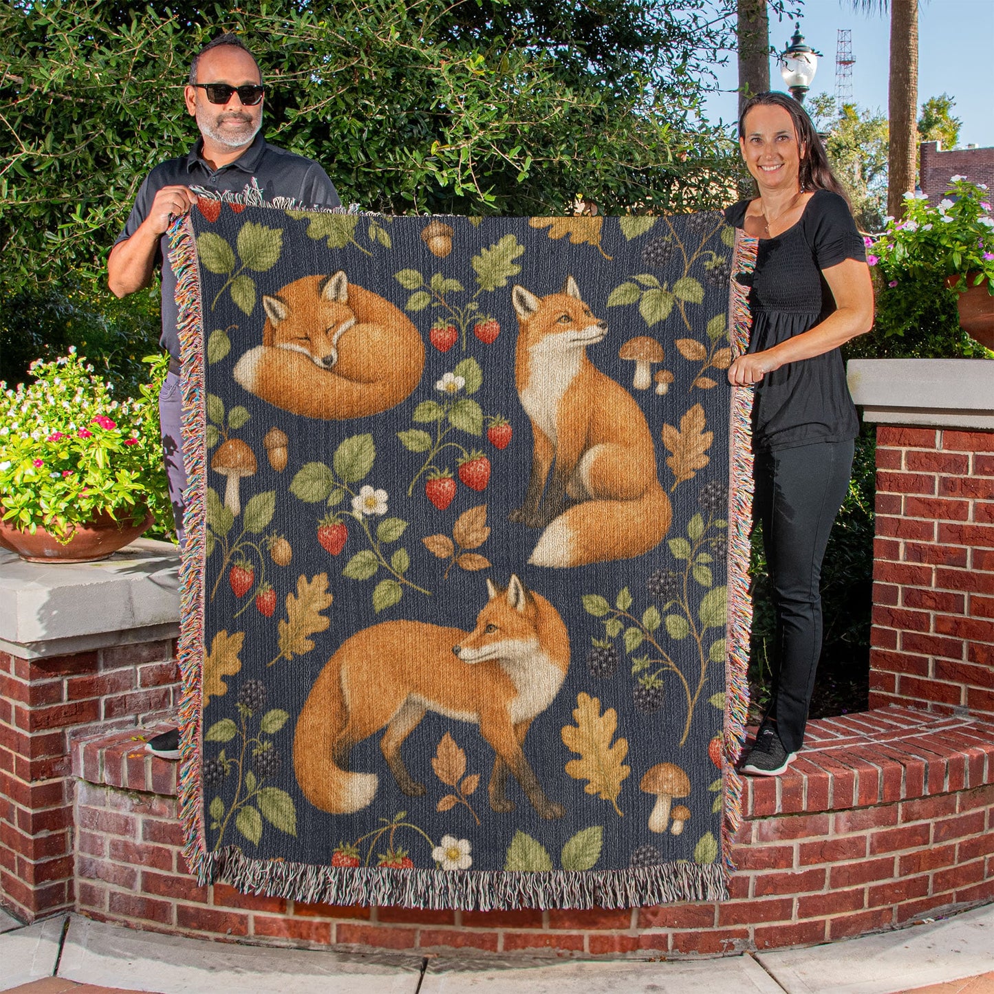 Strawberry Patch Fox Heirloom Woven Blanket