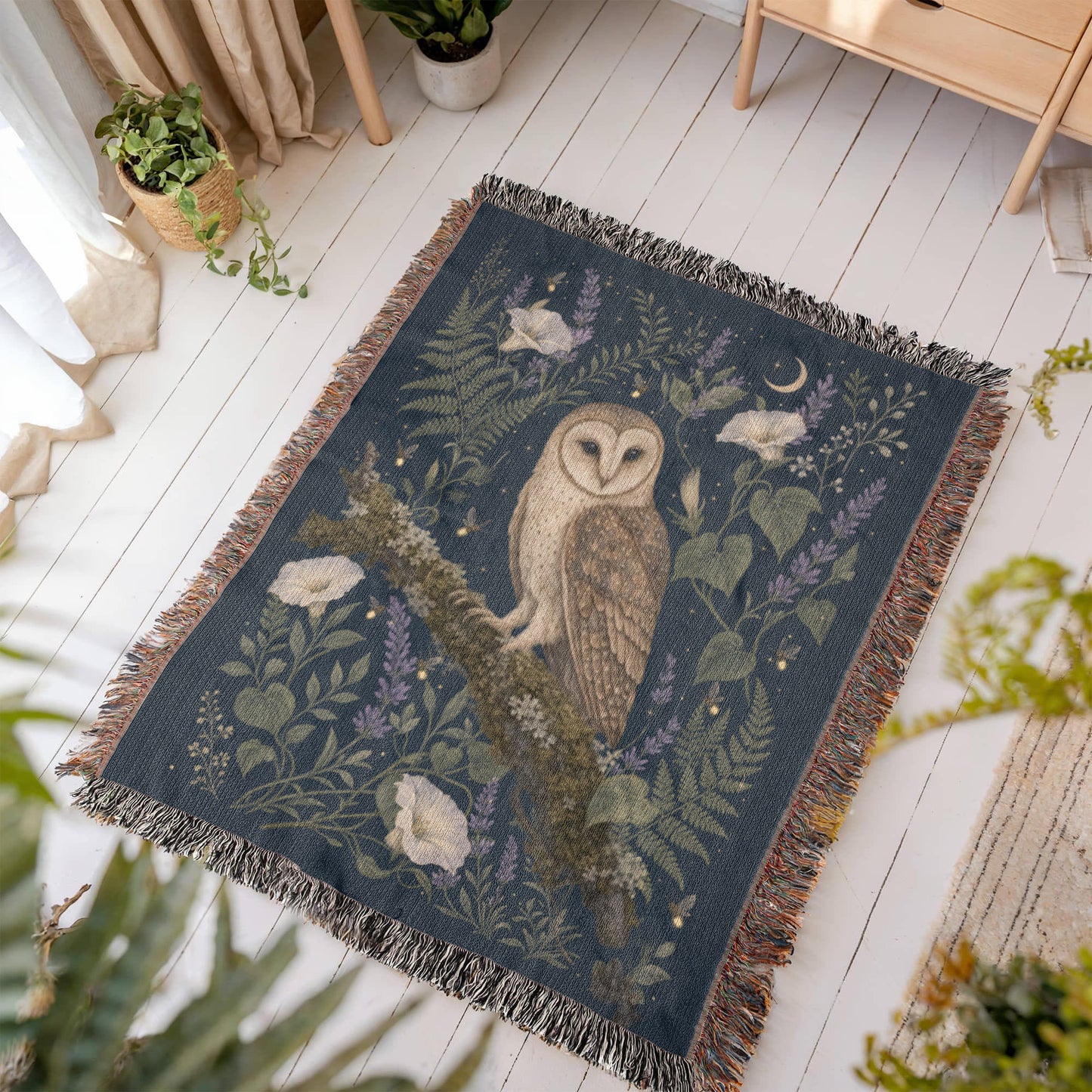 *Enchanted Owl Floral Moon Woven Throw Blanket