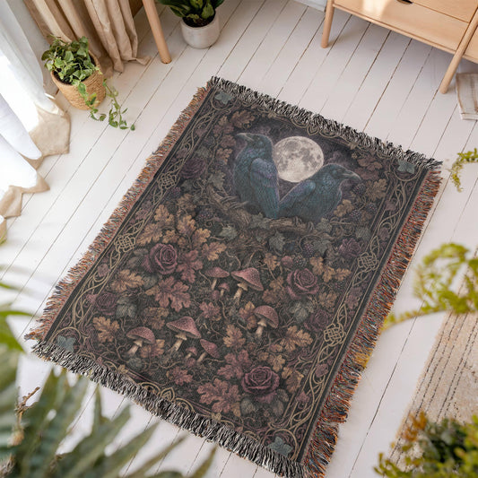 Medieval Moonlit Crows Heirloom Woven Throw