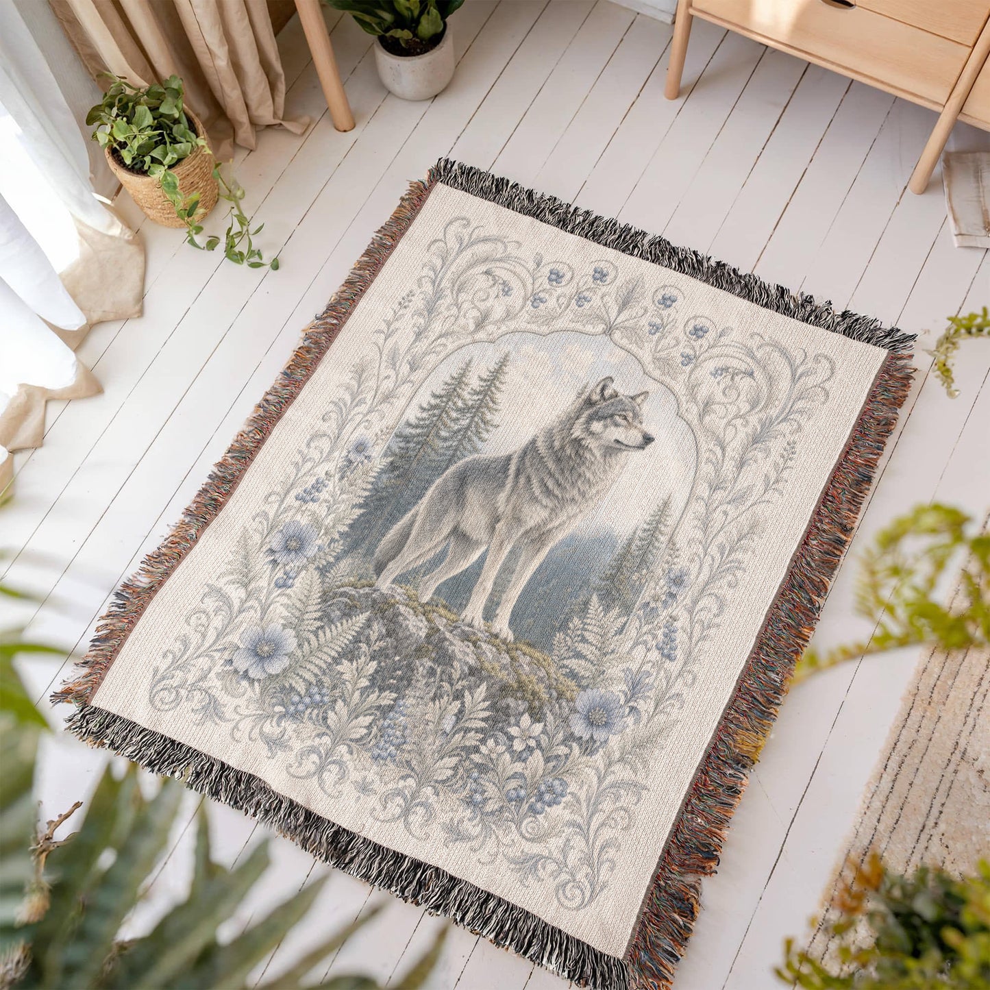 White Wolf & Blueberry Forest Heirloom Throw