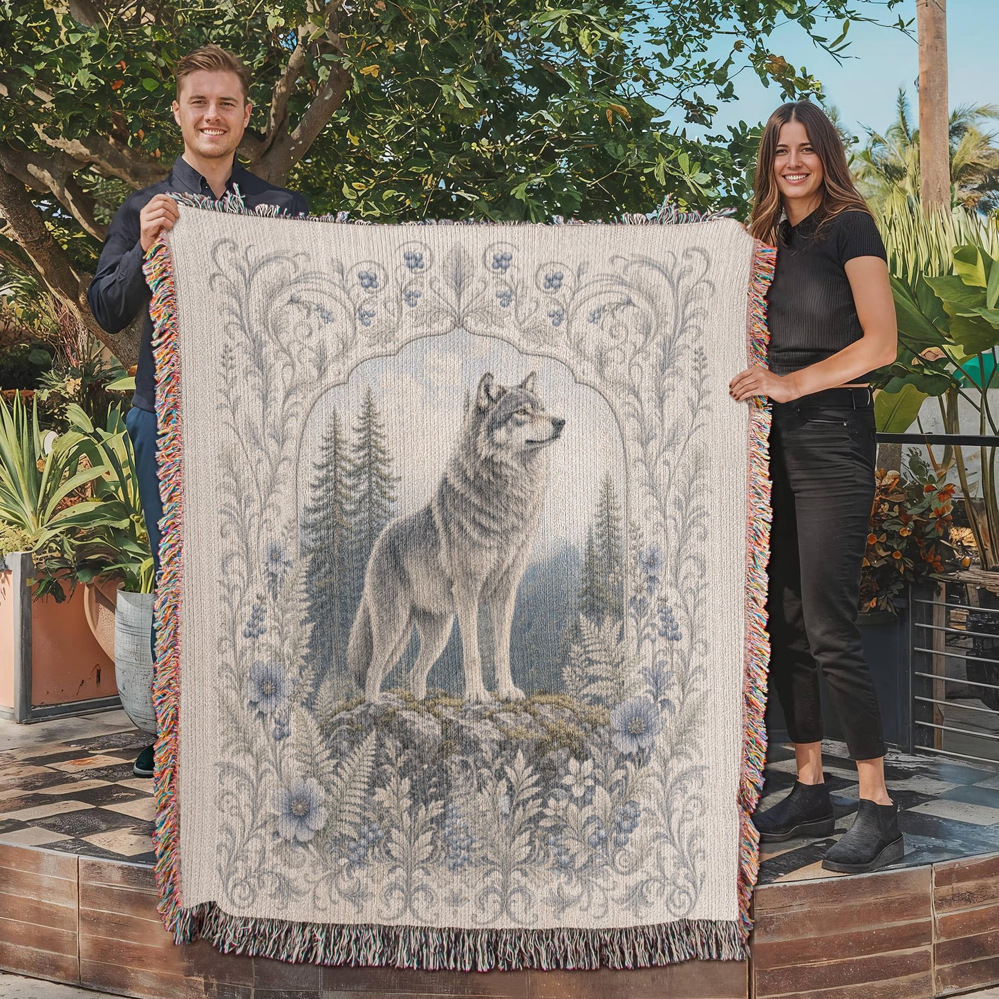 White Wolf & Blueberry Forest Heirloom Throw