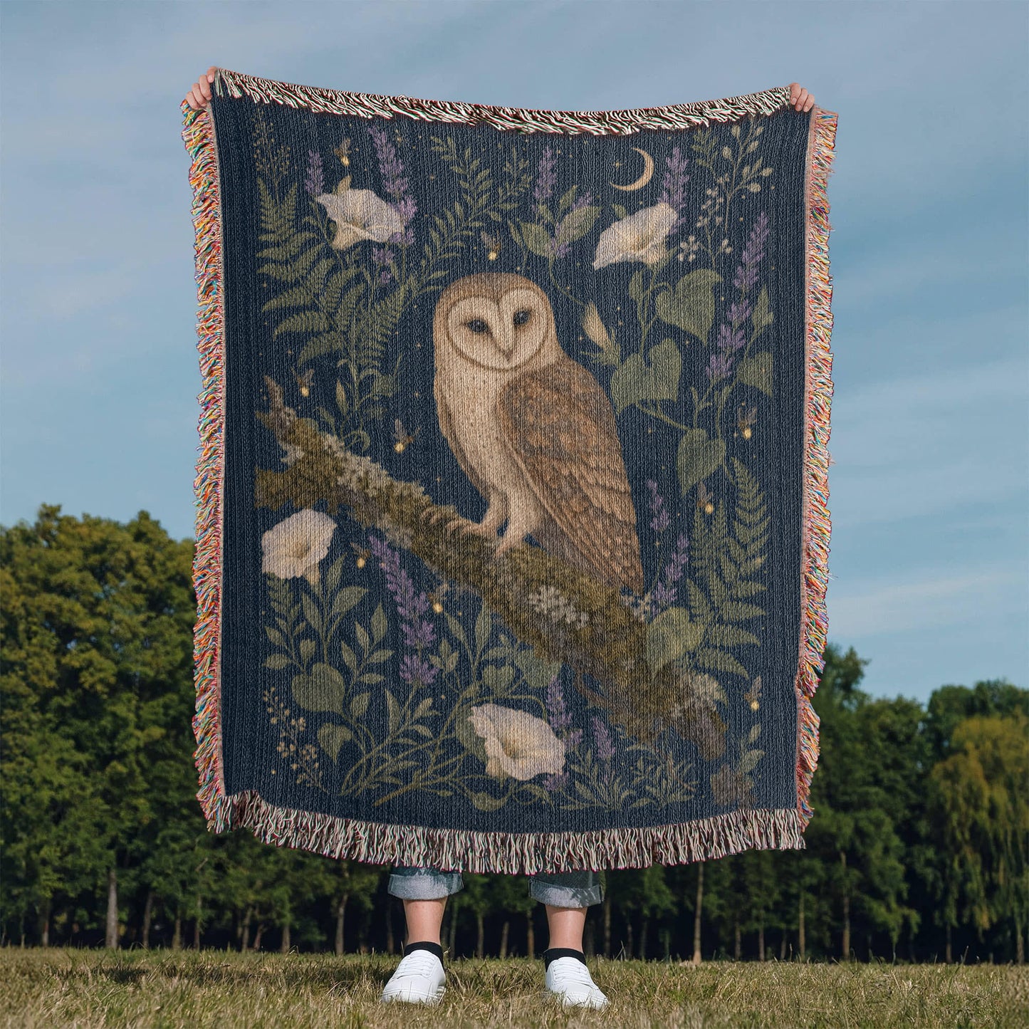 *Enchanted Owl Floral Moon Woven Throw Blanket