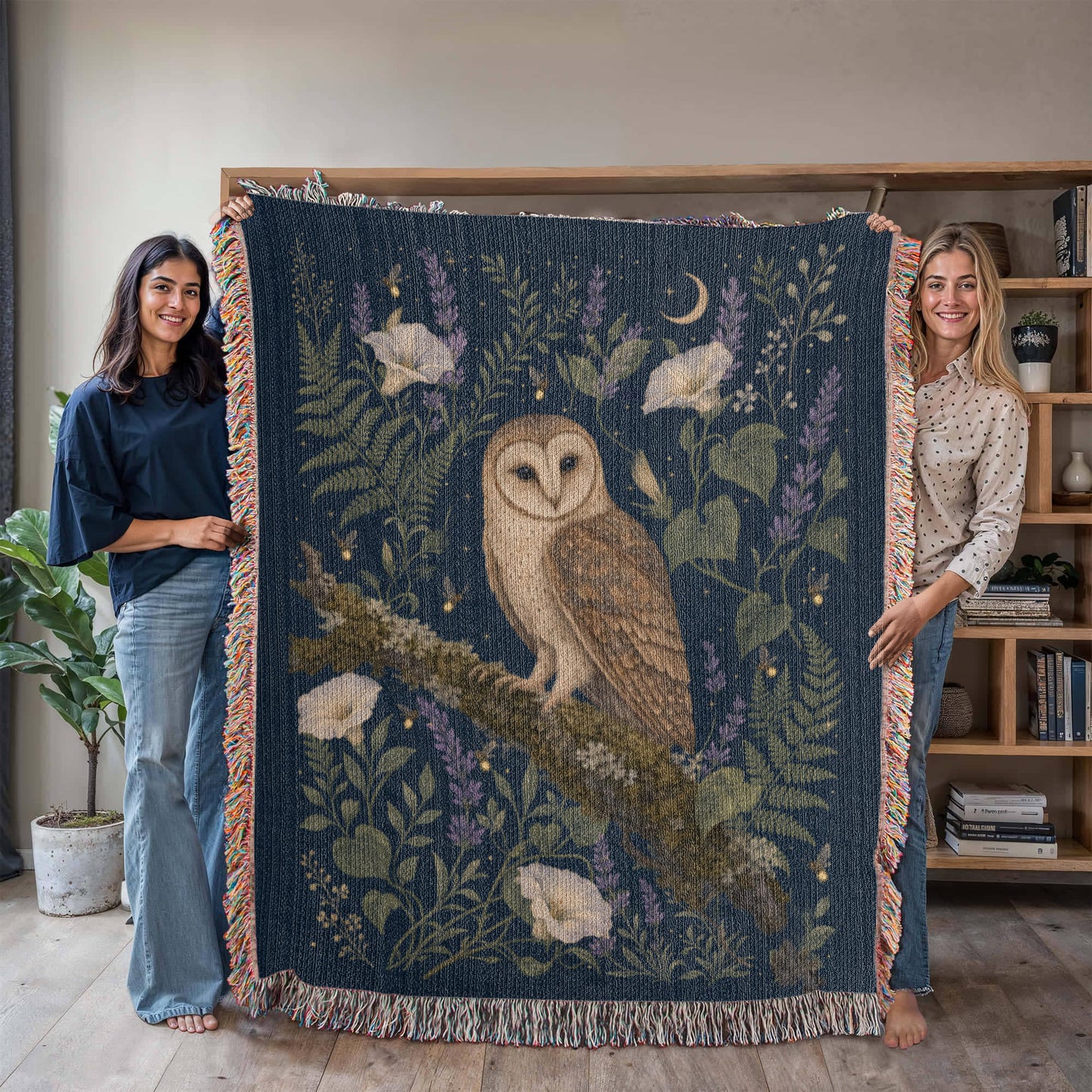 *Enchanted Owl Floral Moon Woven Throw Blanket