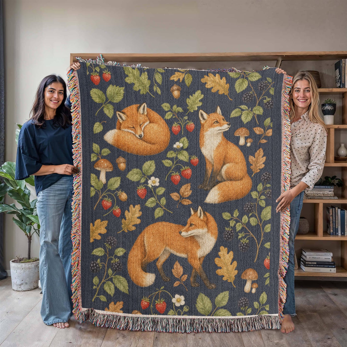 Strawberry Patch Fox Heirloom Woven Blanket