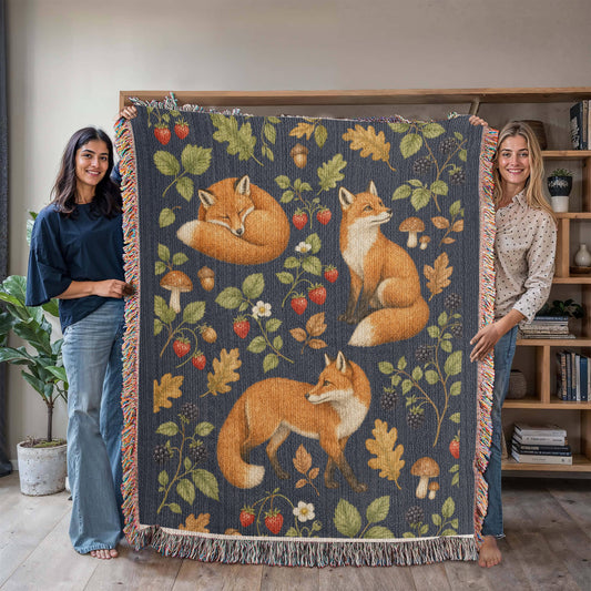 Strawberry Patch Fox Heirloom Woven Blanket