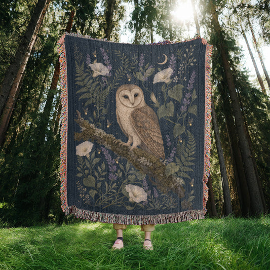 Enchanted Owl Floral Moon Woven Throw Blanket