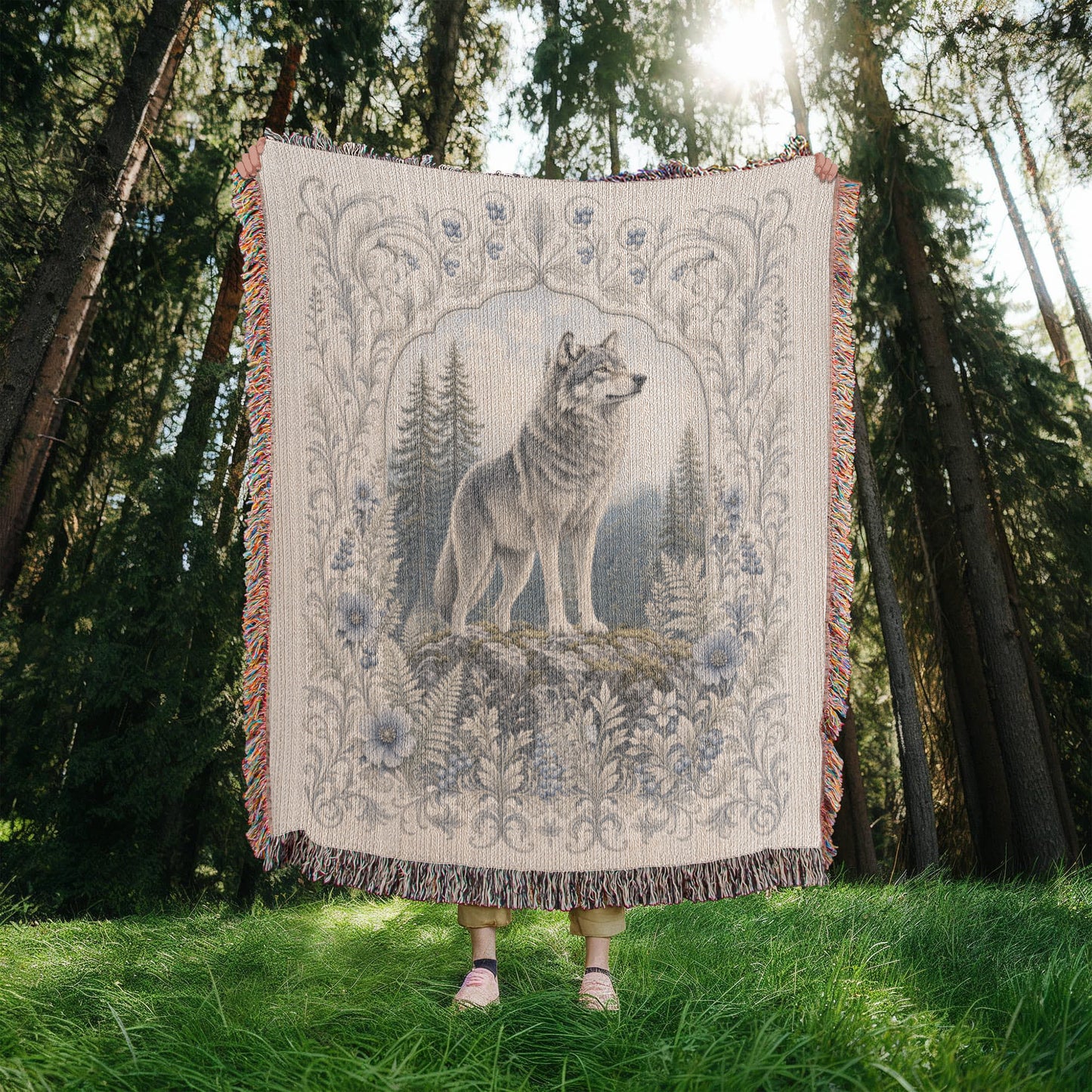 White Wolf & Blueberry Forest Heirloom Throw