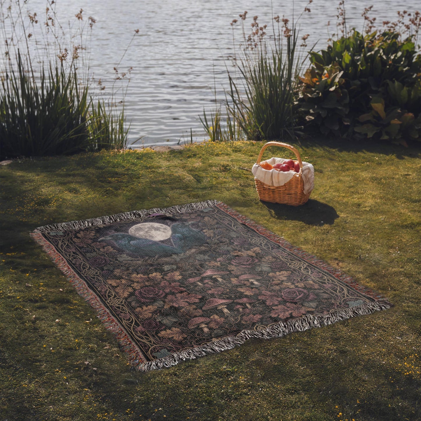 Medieval Moonlit Crows Heirloom Woven Throw