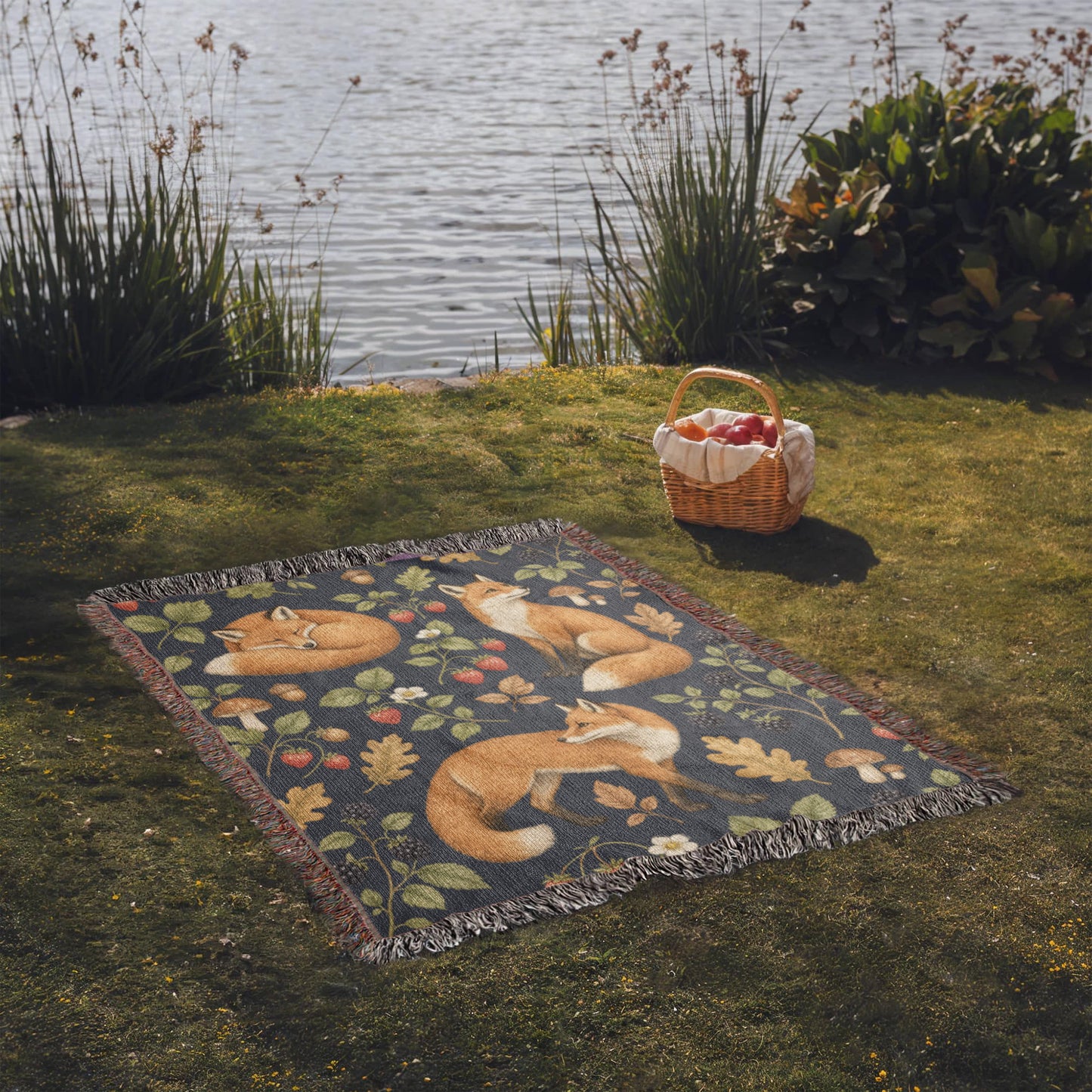 Strawberry Patch Fox Heirloom Woven Blanket