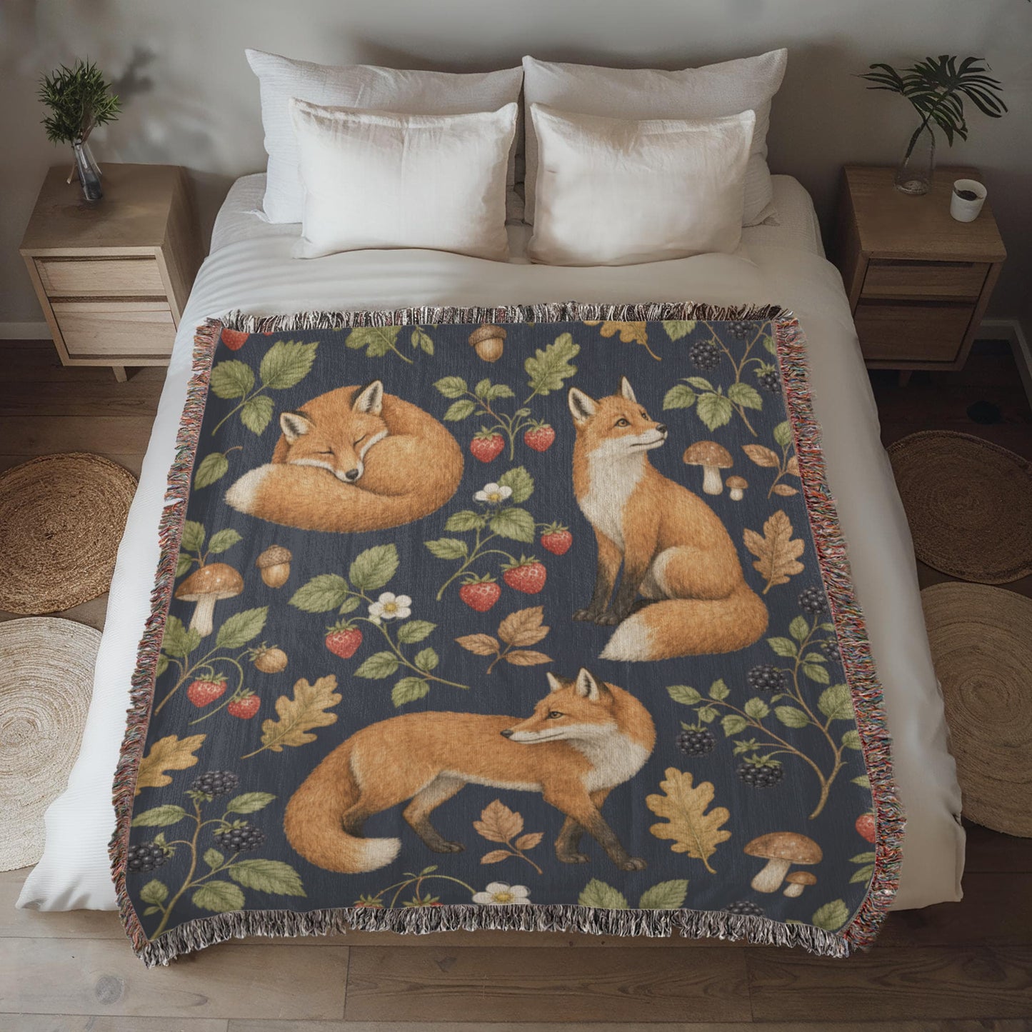 Strawberry Patch Fox Heirloom Woven Blanket