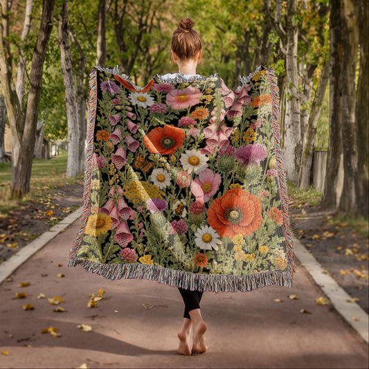 Rustic Cottagecore Wildflower Throw Blanket