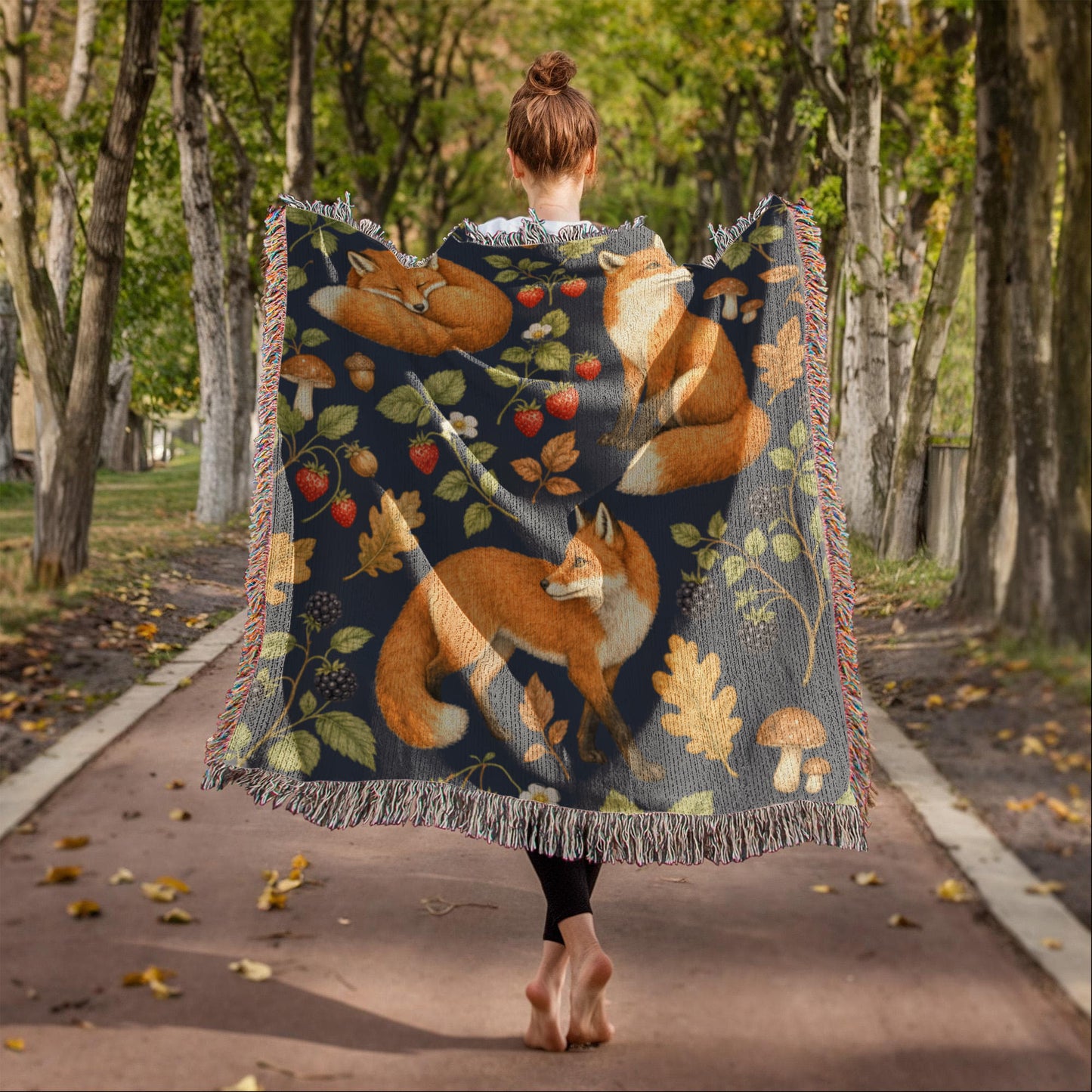 Strawberry Patch Fox Heirloom Woven Blanket