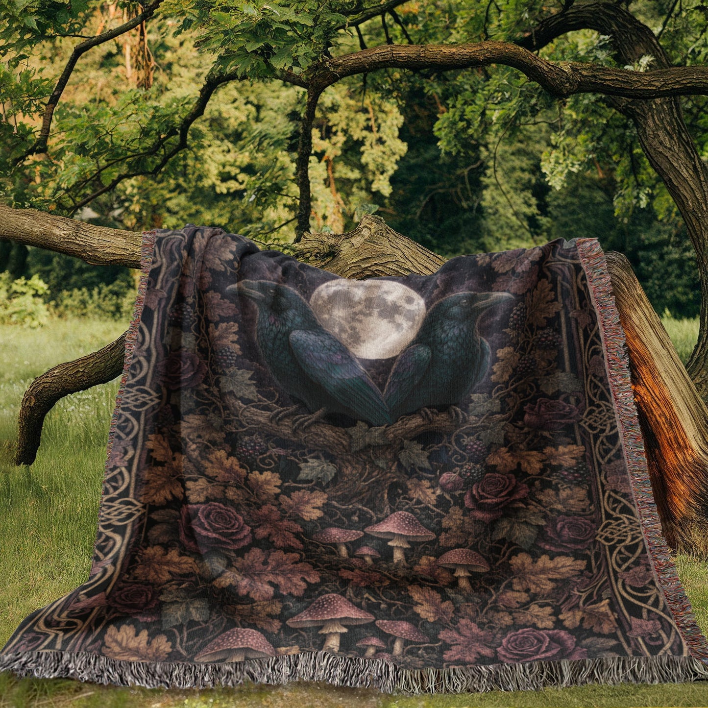 Medieval Moonlit Crows Heirloom Woven Throw