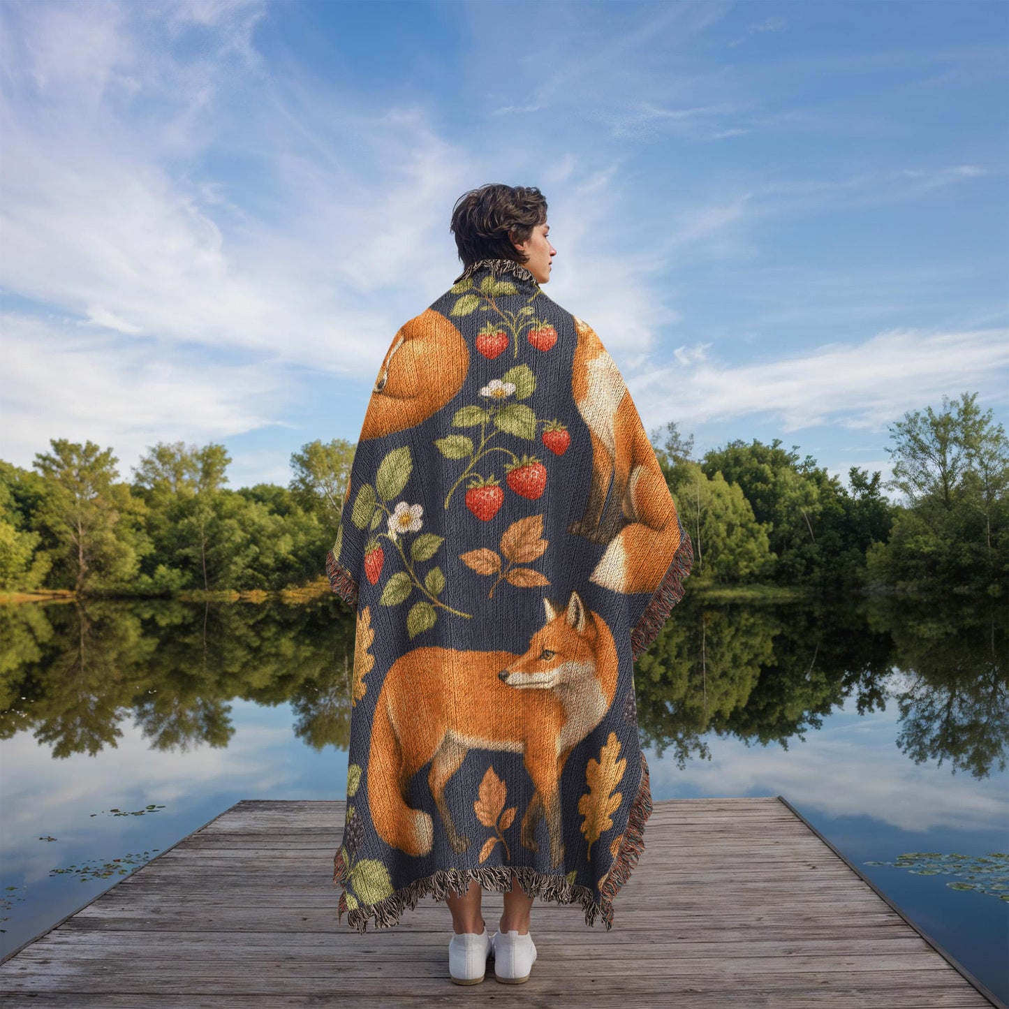 Strawberry Patch Fox Heirloom Woven Blanket