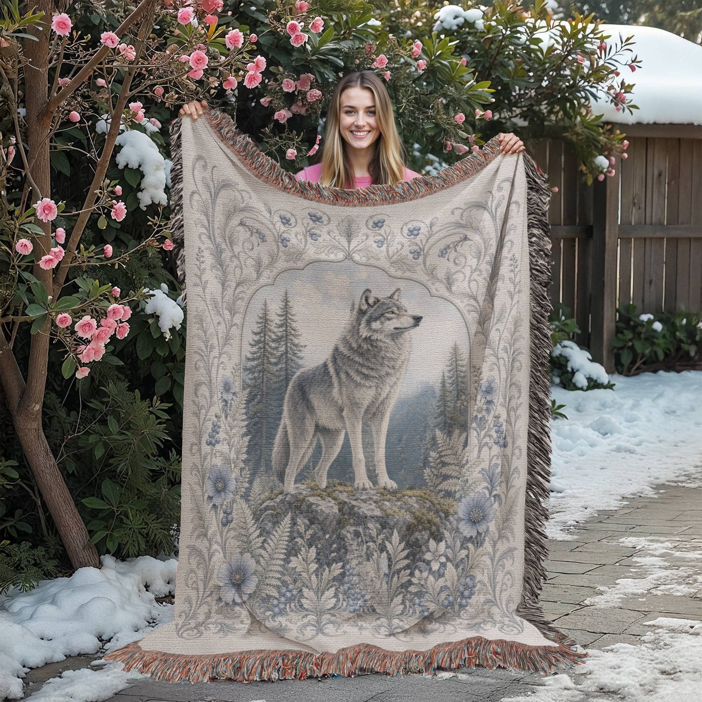 White Wolf & Blueberry Forest Heirloom Throw