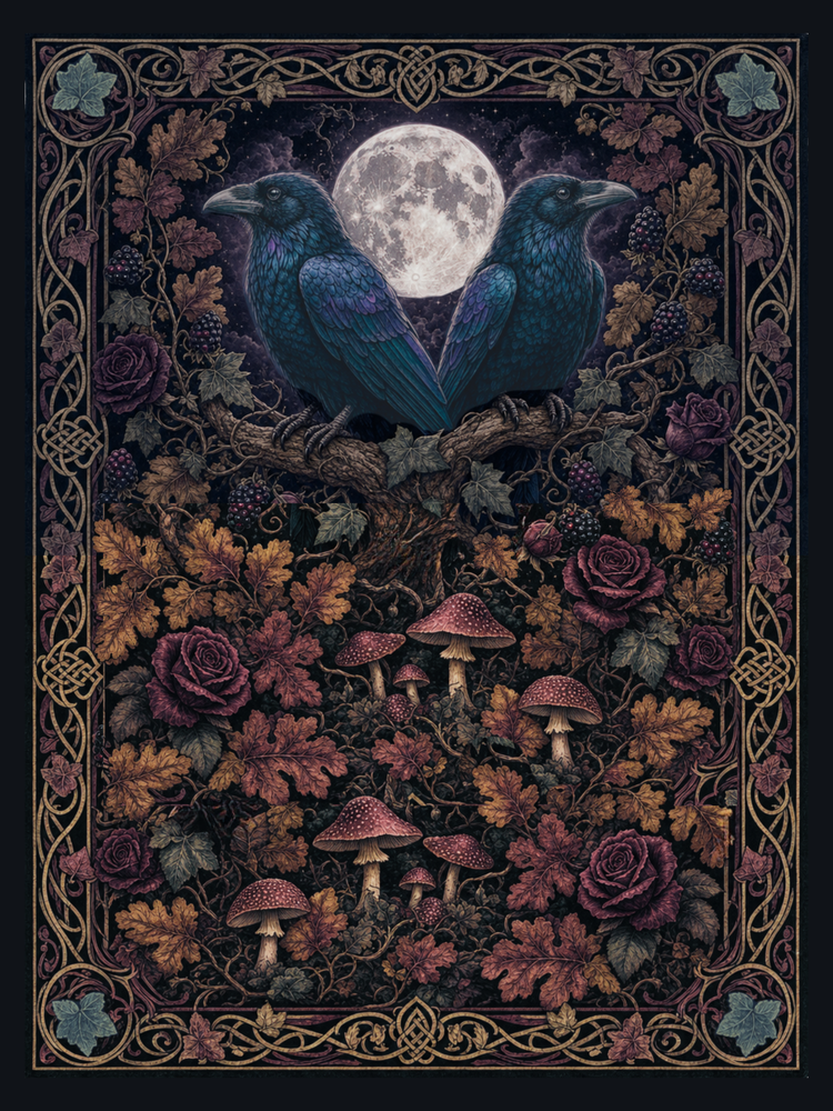 Medieval Moonlit Crows Heirloom Woven Throw