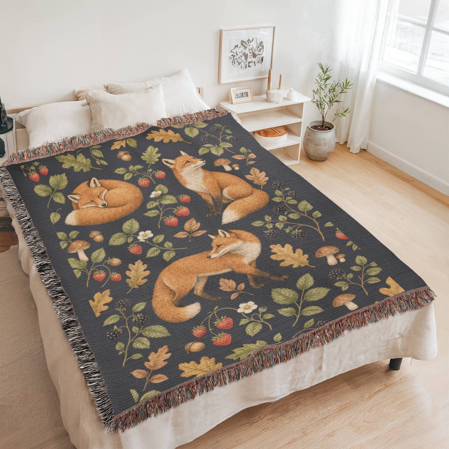 Strawberry Patch Fox Heirloom Woven Blanket