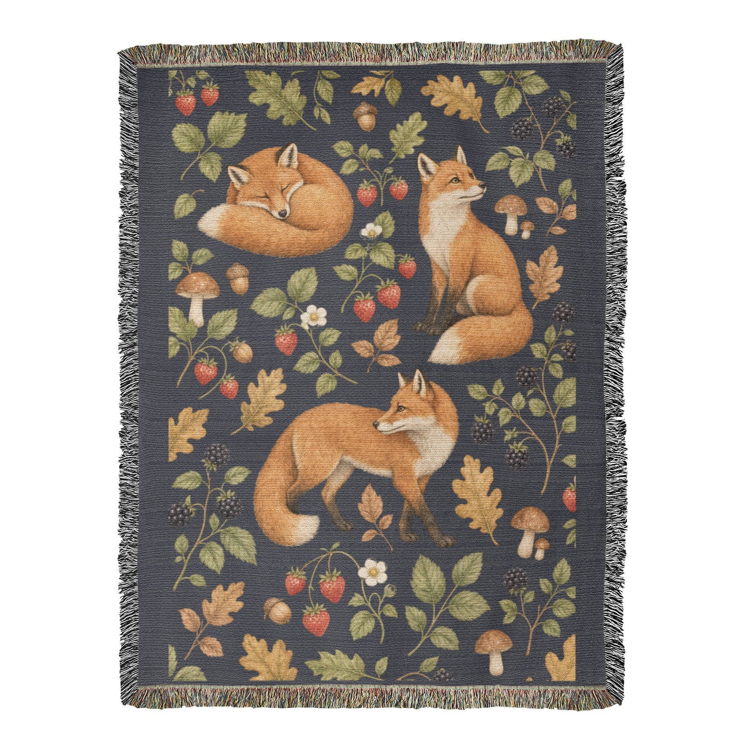Strawberry Patch Fox Heirloom Woven Blanket