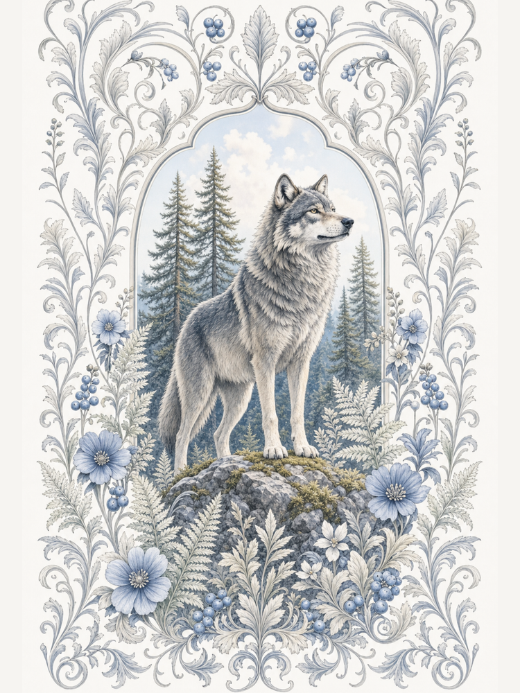 White Wolf & Blueberry Forest Heirloom Throw
