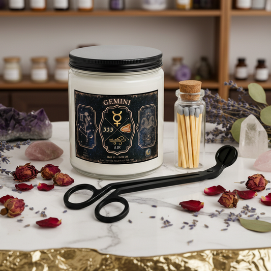 Gemini Zodiac Candle Gift Set with Matches & Wick Trimmer